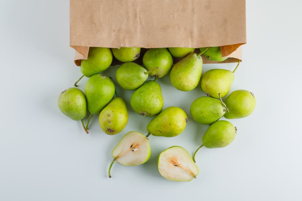 Sweet Forelle pears with red speckled skin