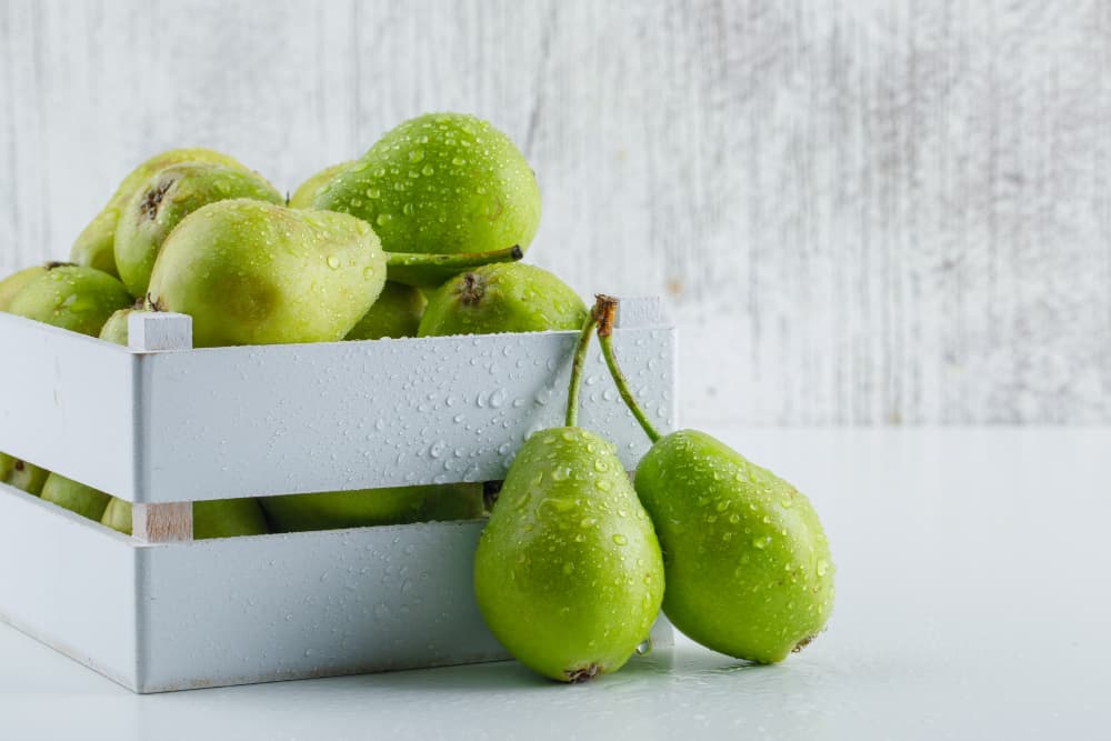 Bulk packed pears ready for distribution